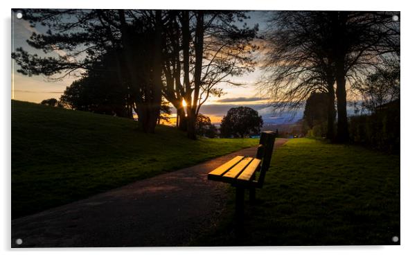 Sunset and a park bench Acrylic by Leighton Collins