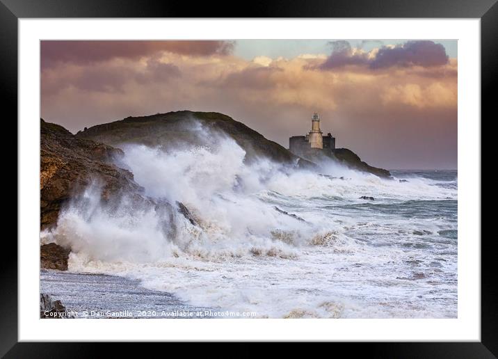 Storm Ophelia at Mumbles Lighthouse Framed Mounted Print by Dan Santillo
