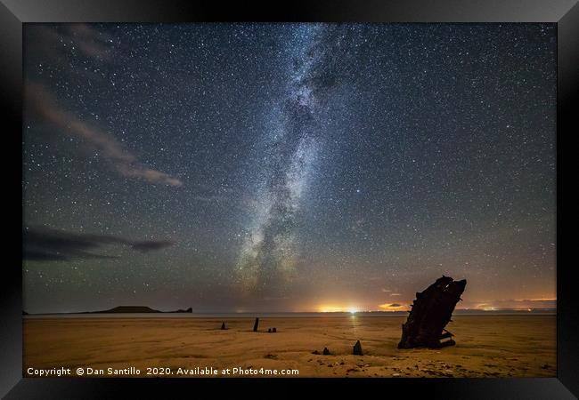 The Milky Way over Rhossili Bay Framed Print by Dan Santillo