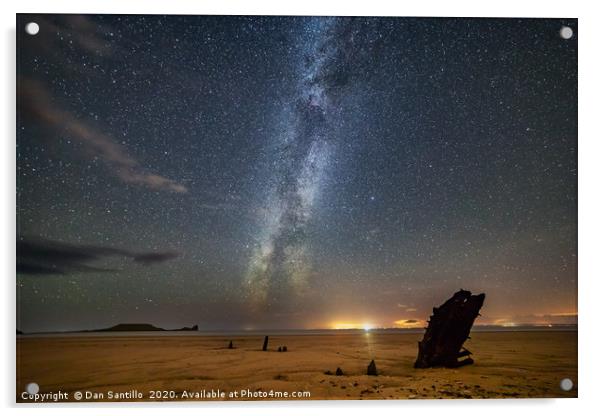 The Milky Way over Rhossili Bay Acrylic by Dan Santillo