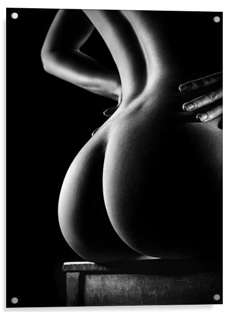 Nude buttocks on chair Acrylic by Johan Swanepoel