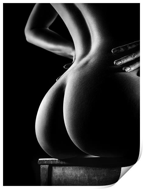 Nude buttocks on chair Print by Johan Swanepoel