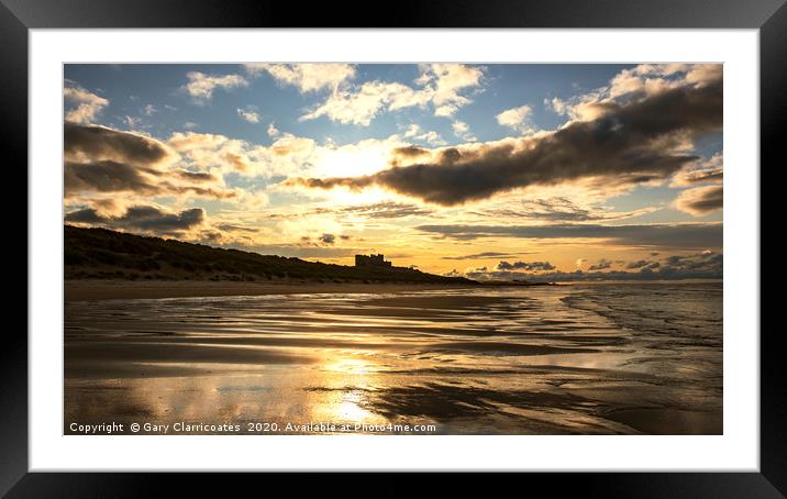 Receding Tide at Bamburgh Framed Mounted Print by Gary Clarricoates