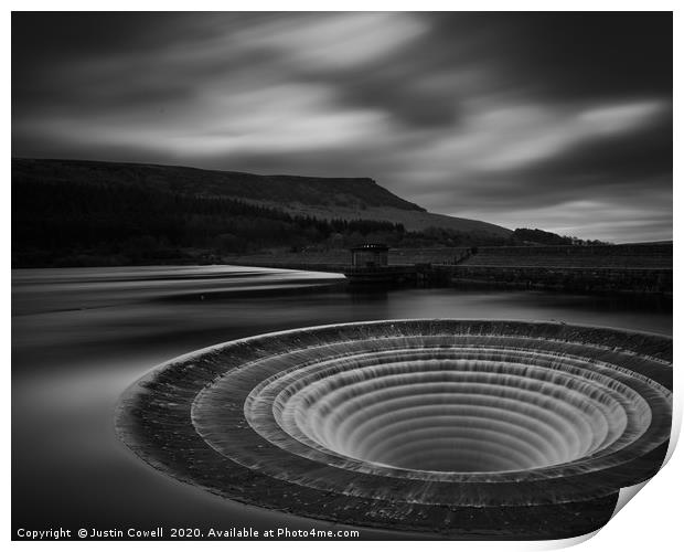 Down the plughole at Ladybower Print by Justin Cowell