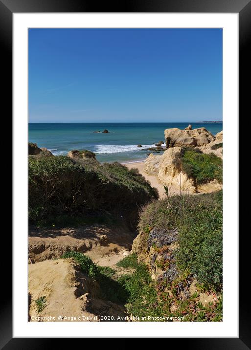Cliffs, bushes and sea in Algarve Framed Mounted Print by Angelo DeVal