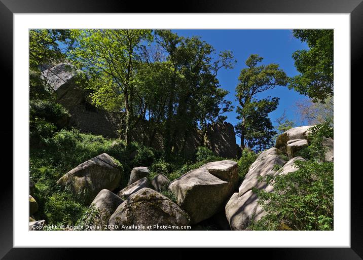 Castle of the Moors wall hidden by trees in Sintra Framed Mounted Print by Angelo DeVal