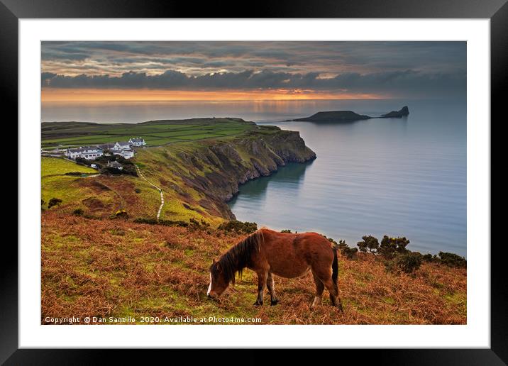 Sunset over Worms Head, Rhossili Bay Framed Mounted Print by Dan Santillo
