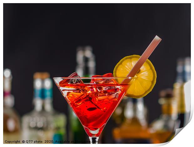 Colorful drink on the background of bottles in ori Print by Q77 photo