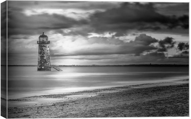 Talacre Beach Lighthouse Monochrome Canvas Print by Jonathan Thirkell