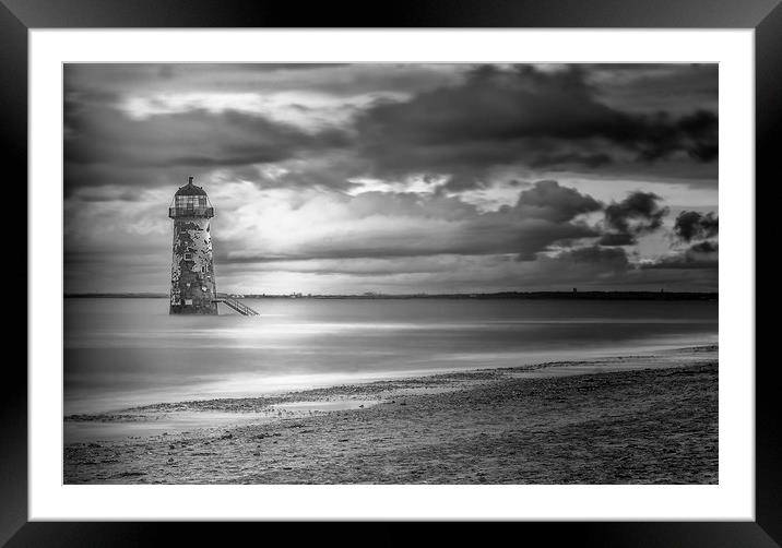 Talacre Beach Lighthouse Monochrome Framed Mounted Print by Jonathan Thirkell