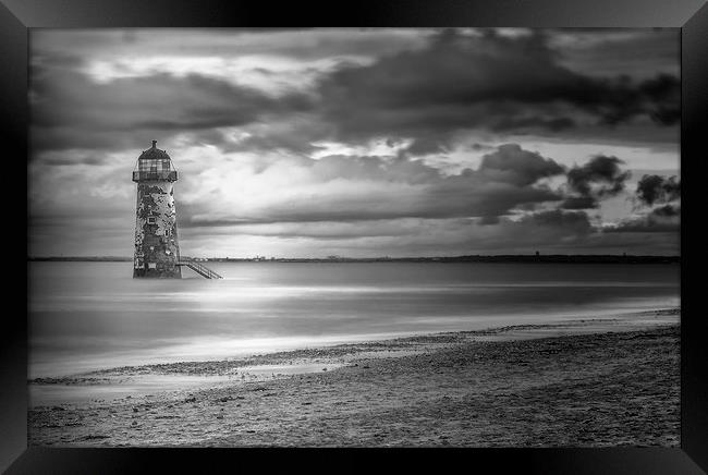Talacre Beach Lighthouse Monochrome Framed Print by Jonathan Thirkell