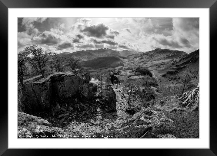 Castle Crag quarry monochrome Framed Mounted Print by Graham Moore