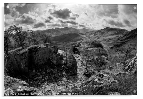 Castle Crag quarry monochrome Acrylic by Graham Moore