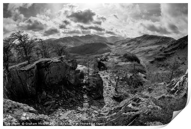 Castle Crag quarry monochrome Print by Graham Moore