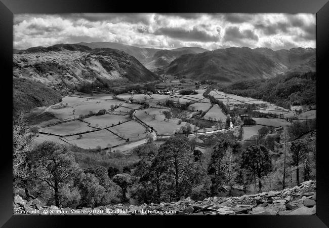 Borrowdale from Castle Crag scree Framed Print by Graham Moore