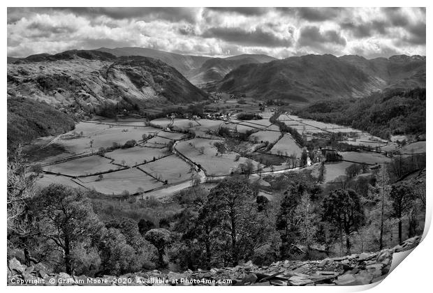 Borrowdale from Castle Crag scree Print by Graham Moore