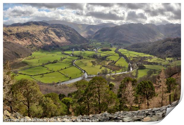 Borrowdale from Castle Crag scree Print by Graham Moore