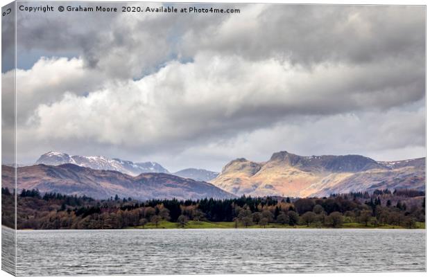 The Langdale Pikes across Windermere Canvas Print by Graham Moore