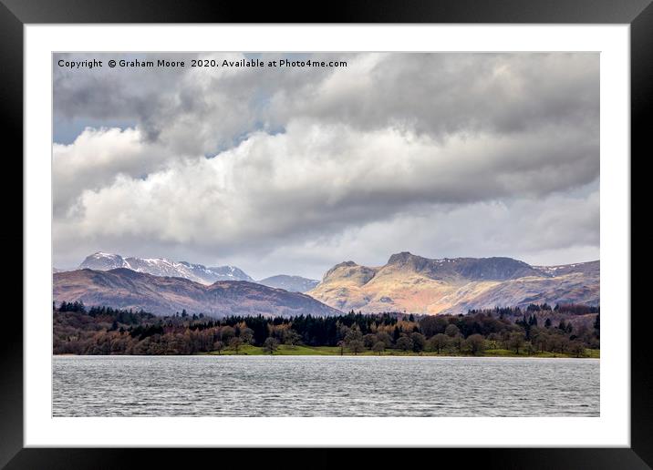 The Langdale Pikes across Windermere Framed Mounted Print by Graham Moore
