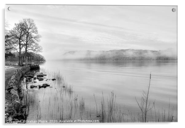 Lake Windermere misty morning monochrome Acrylic by Graham Moore