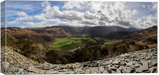 Borrowdale from Castle Crag panorama Canvas Print by Graham Moore
