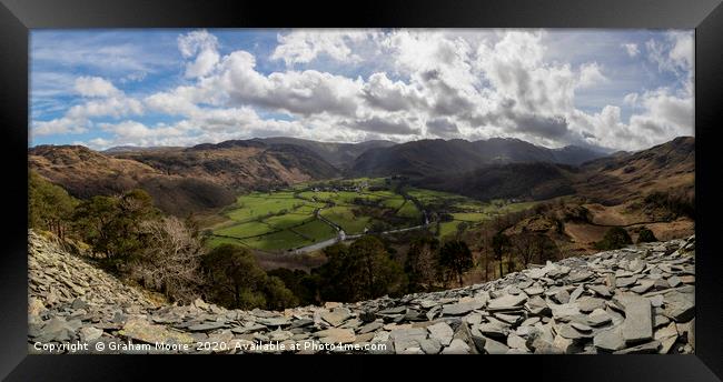 Borrowdale from Castle Crag panorama Framed Print by Graham Moore