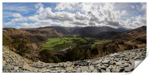 Borrowdale from Castle Crag panorama Print by Graham Moore