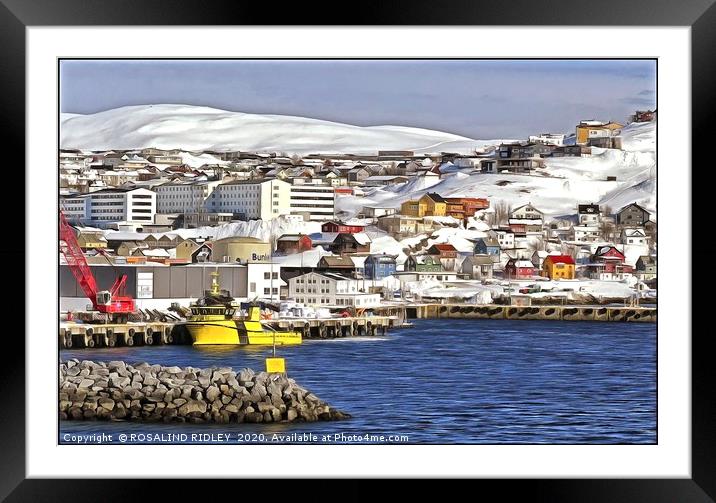 "Yellow ship in Hammerfest harbour" Framed Mounted Print by ROS RIDLEY