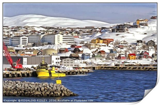 "Yellow ship in Hammerfest harbour" Print by ROS RIDLEY