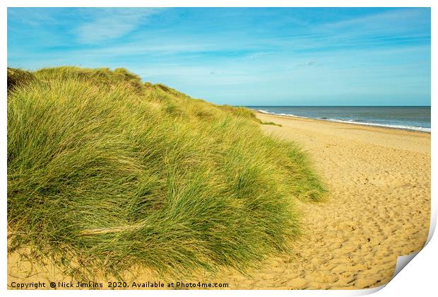 Winterton Beach and Sand Dunes Norfolk Coast Print by Nick Jenkins