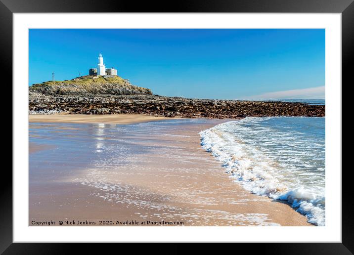 Mumbles Lighthouse Near Swansea south Wales Framed Mounted Print by Nick Jenkins