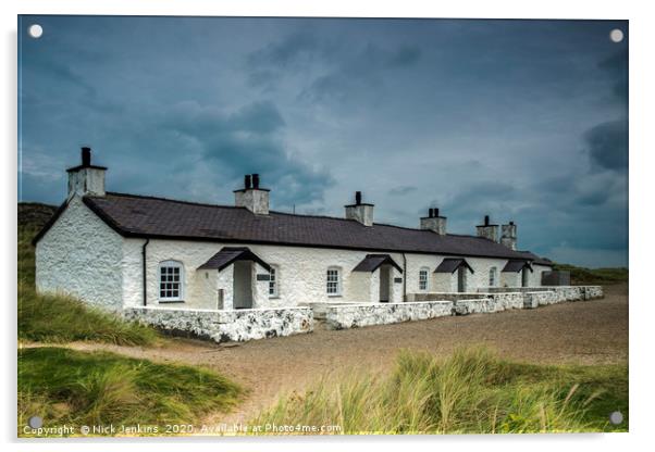 Pilot Cottage Row Llanddwyn Island Anglesey Acrylic by Nick Jenkins