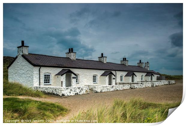 Pilot Cottage Row Llanddwyn Island Anglesey Print by Nick Jenkins