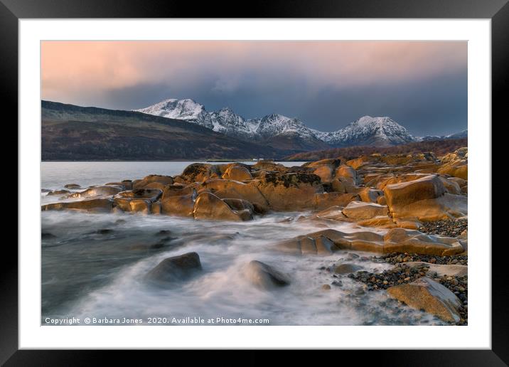 Skye Sunset in Winter Blaven Camus Malag Scotland Framed Mounted Print by Barbara Jones