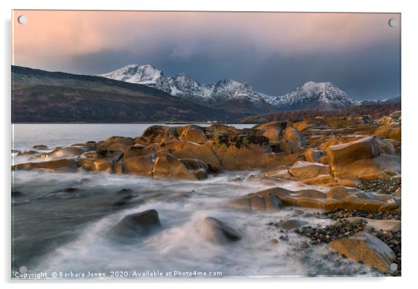Skye Sunset in Winter Blaven Camus Malag Scotland Acrylic by Barbara Jones