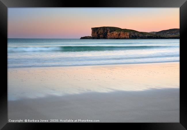 Sunrise Oldshoremore Beach Sutherland Scotland Framed Print by Barbara Jones