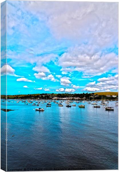 Boats and ships moored in a small port, in the bac Canvas Print by Q77 photo