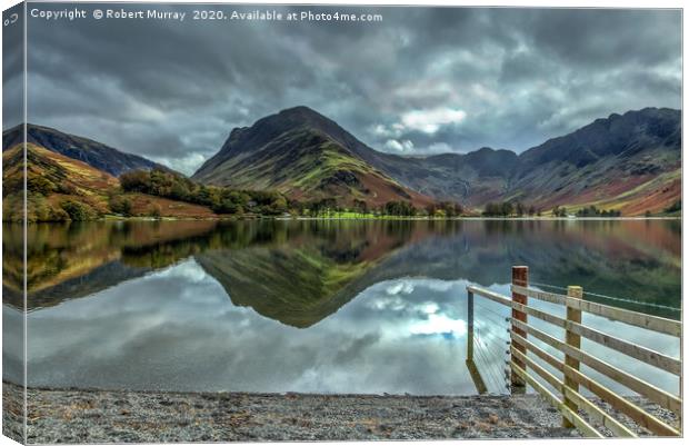 Fence and Reflections, Buttermere. Canvas Print by Robert Murray