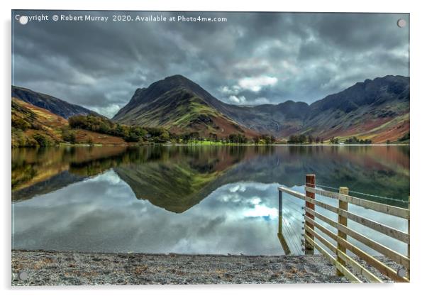Fence and Reflections, Buttermere. Acrylic by Robert Murray