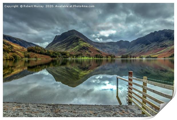 Fence and Reflections, Buttermere. Print by Robert Murray