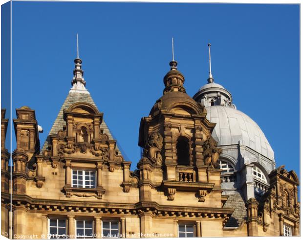 ornate stone towers and domes on the roof of leeds Canvas Print by Philip Openshaw