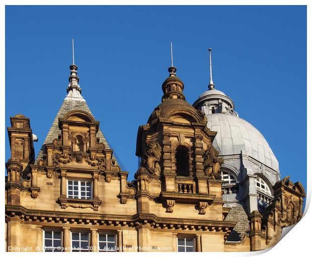 ornate stone towers and domes on the roof of leeds Print by Philip Openshaw