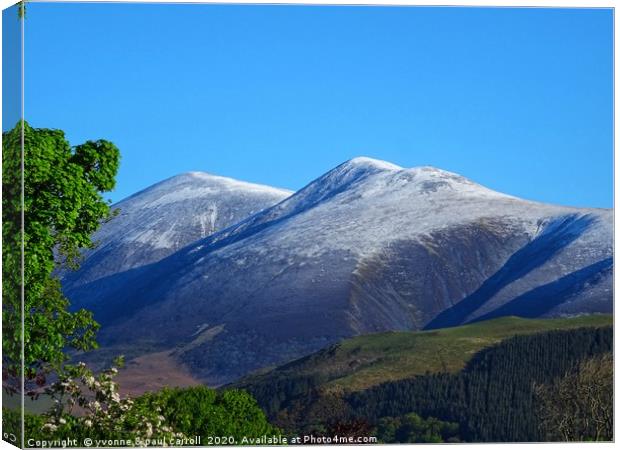 Skiddaw mountain covered in a dusting of snow      Canvas Print by yvonne & paul carroll