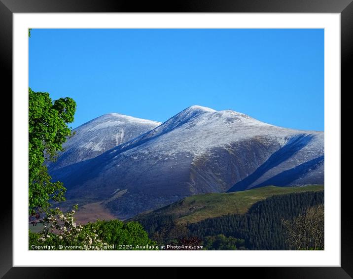 Skiddaw mountain covered in a dusting of snow      Framed Mounted Print by yvonne & paul carroll