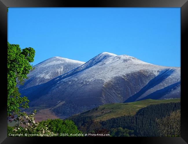 Skiddaw mountain covered in a dusting of snow      Framed Print by yvonne & paul carroll
