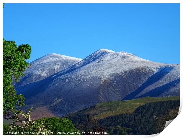 Skiddaw mountain covered in a dusting of snow      Print by yvonne & paul carroll