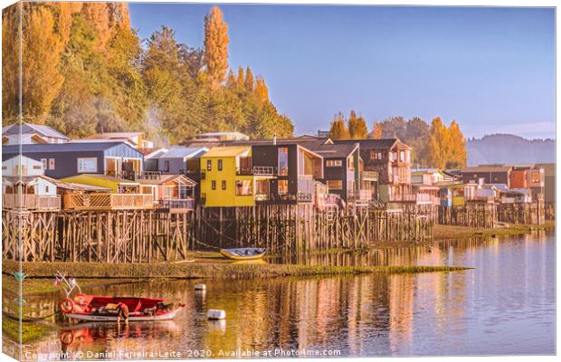 Palafito Houses at Lake, Chiloe, Chile Canvas Print by Daniel Ferreira-Leite
