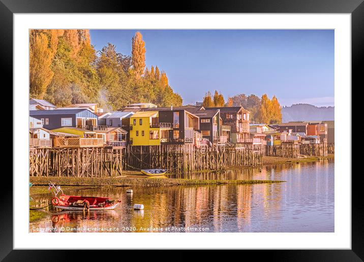 Palafito Houses at Lake, Chiloe, Chile Framed Mounted Print by Daniel Ferreira-Leite