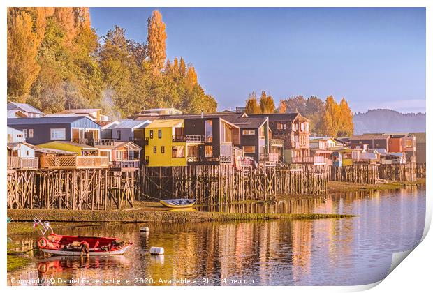 Palafito Houses at Lake, Chiloe, Chile Print by Daniel Ferreira-Leite