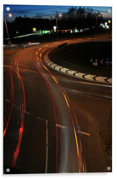 Roundabout Light Trails Acrylic by Daniel Gray